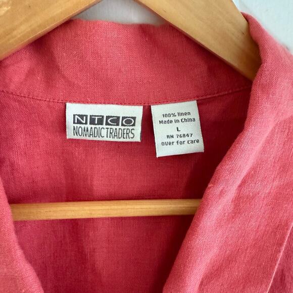 Nomadic Traders Vintage 100% Linen Short Sleeve Button Down Top Red Size Large - Picture 5 of 6